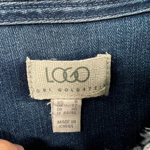 LOGO by Lori Goldstein Cropped Denim Jacket Medium Wash Size 8 - Picture 3 of 10